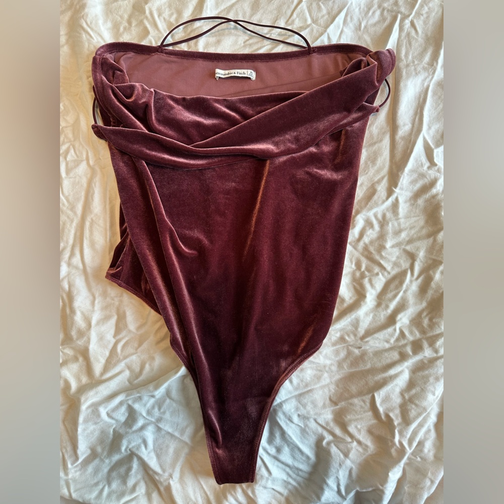 Abercrombie & Fitch Velvet Maroon Draped Neck Bodysuit